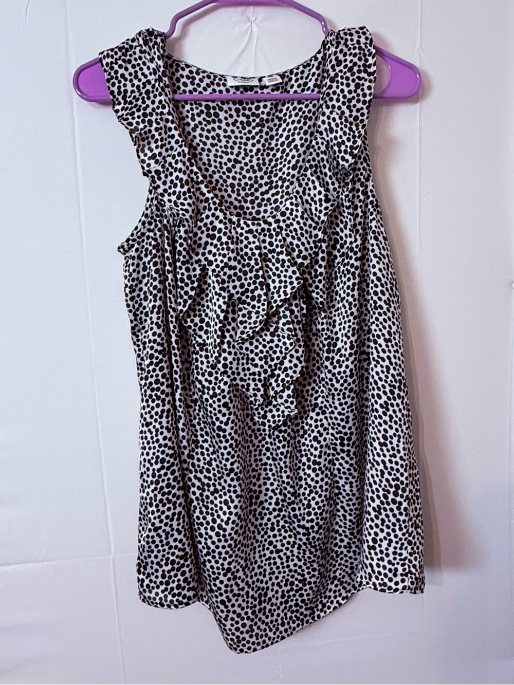 Sleeveless Ruffle Front Polka Dot Blouse - Black/White